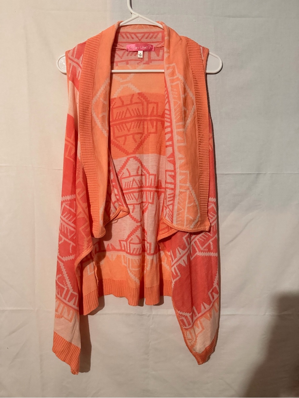 Say What? Cardigan Cardigan Coral Fabric with Aztec Print - Size M